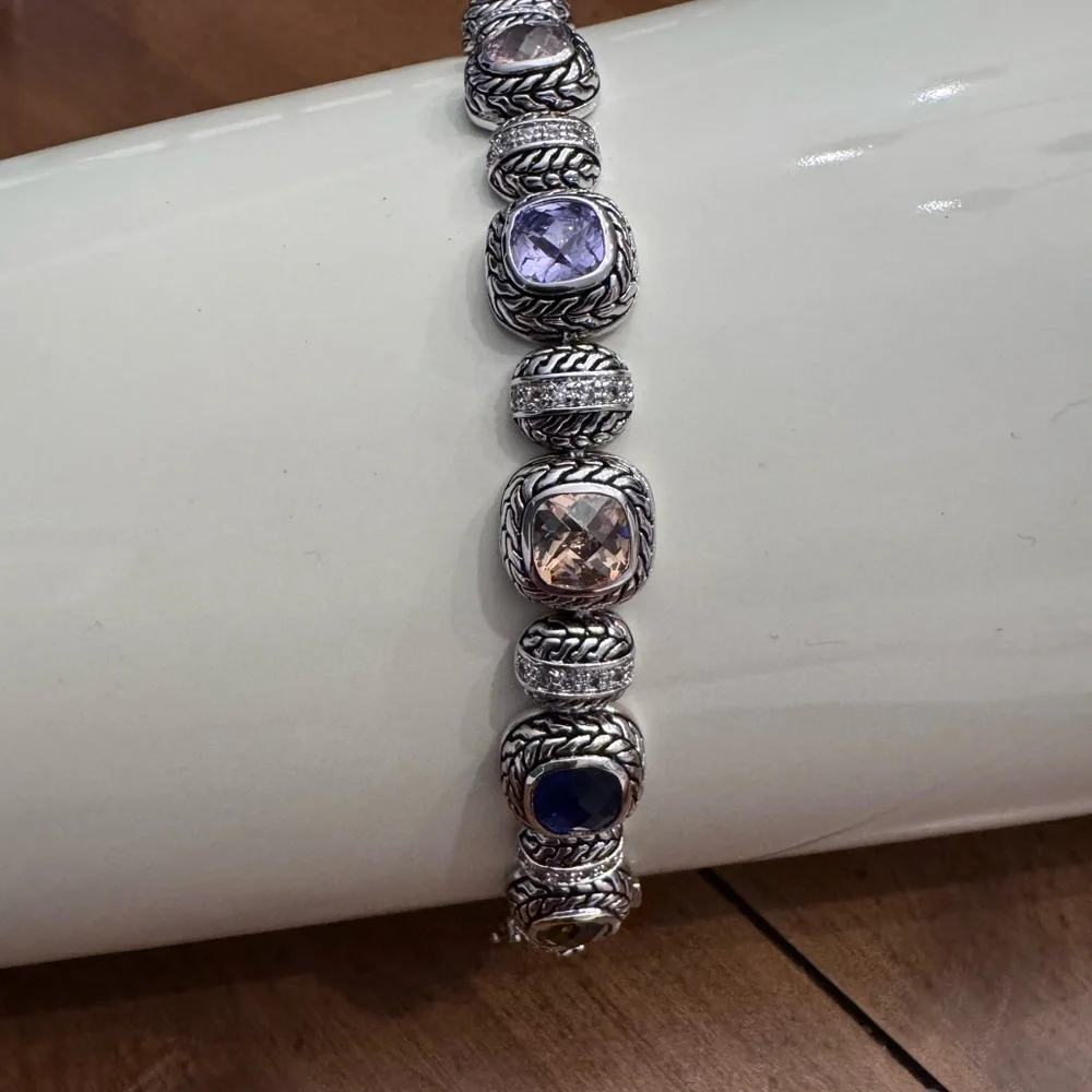 Silver Bracelet with Vibrant Gemstones - Picture 2 of 6